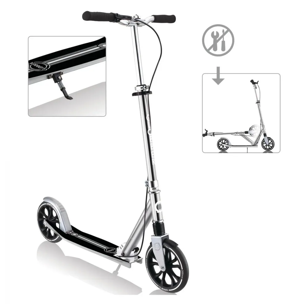 NL 205 Deluxe Tretroller, 205 mm, ABEC 7, Handbremse, höhenverstellbar, Frontfederung, Klappmechanismus, silber