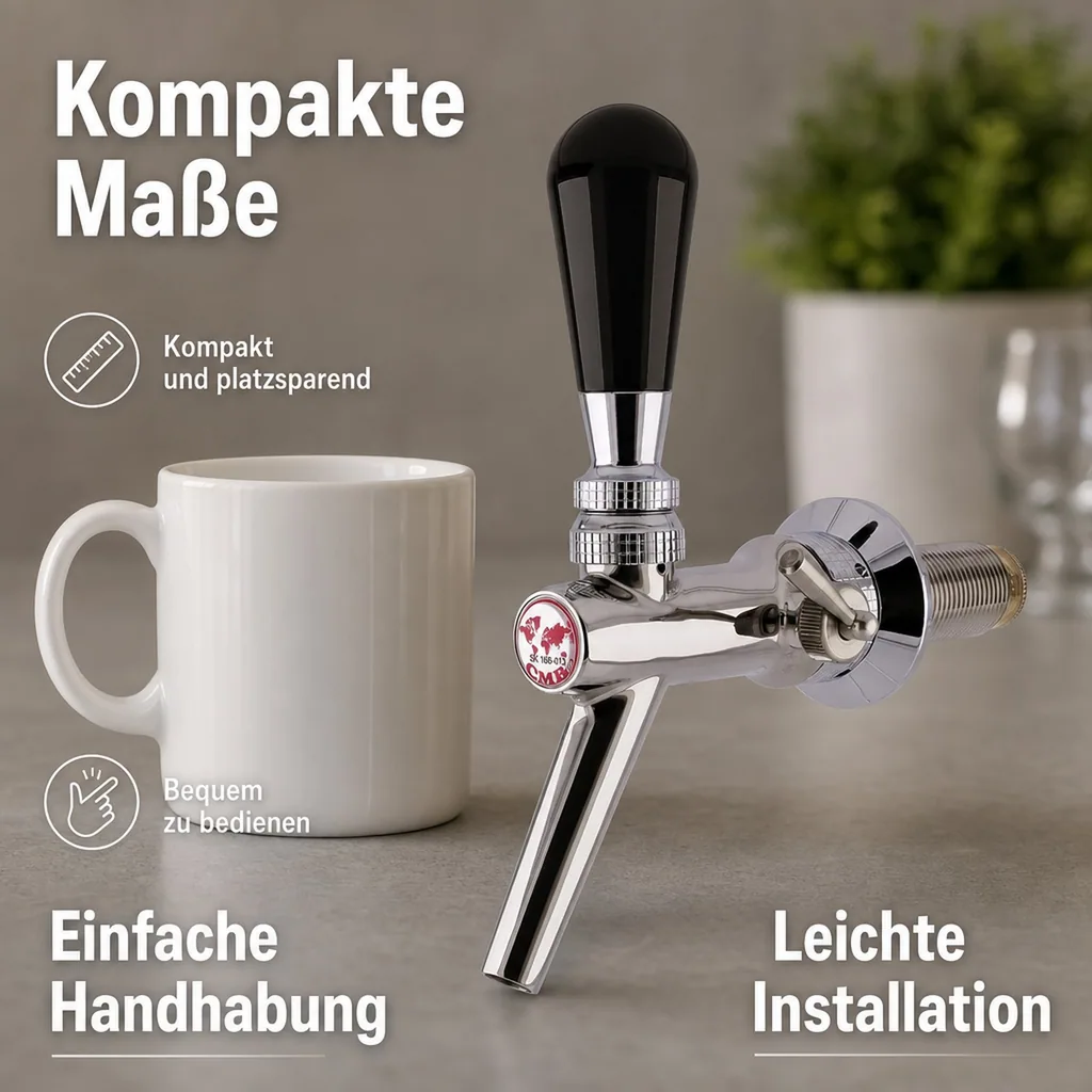 Zapfhahn, Kompensatorhahn, Bierzapfhahn, Schankhahn aus Chromnickelstahl, Modell - V10, Poliert, Gewindelänge: 35 mm