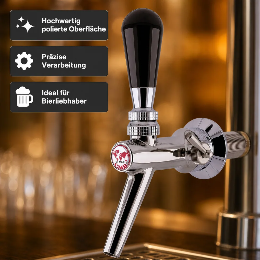 Zapfhahn, Kompensatorhahn, Bierzapfhahn, Schankhahn aus Chromnickelstahl, Modell - V10, Poliert, Gewindelänge: 35 mm