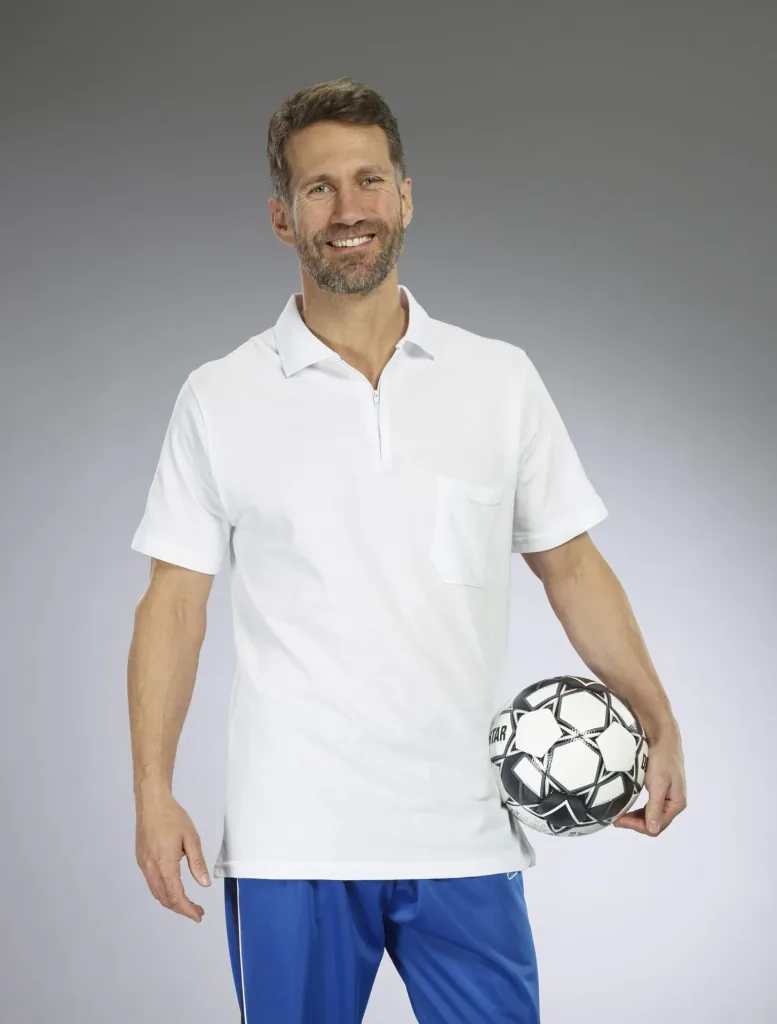 Poloshirt mit Reißverschluss, weiß. Gr. M