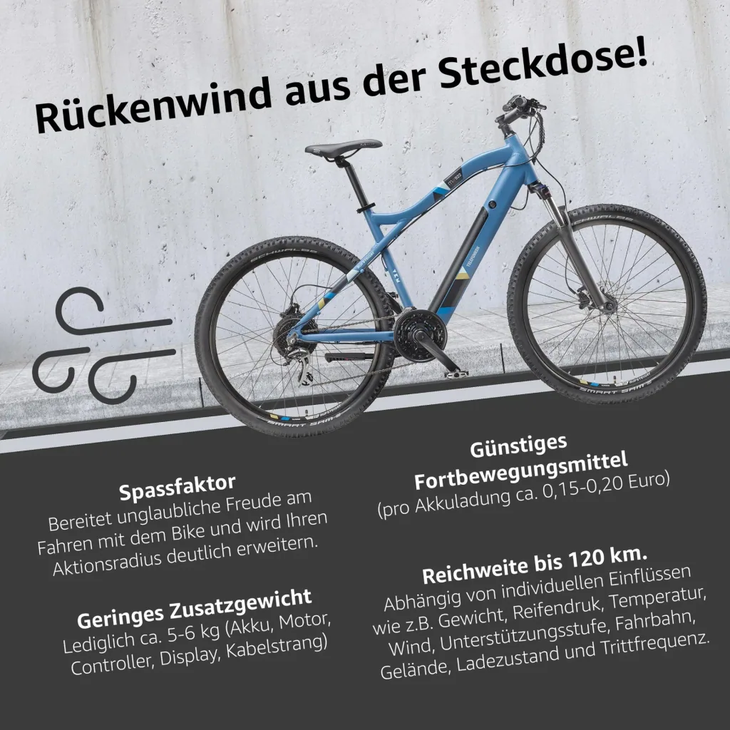 Unisex Alu MTB E-Bike, 29 Zoll, 24-Gang Kettenschaltung, blau, Aufsteiger M922 Hardtail