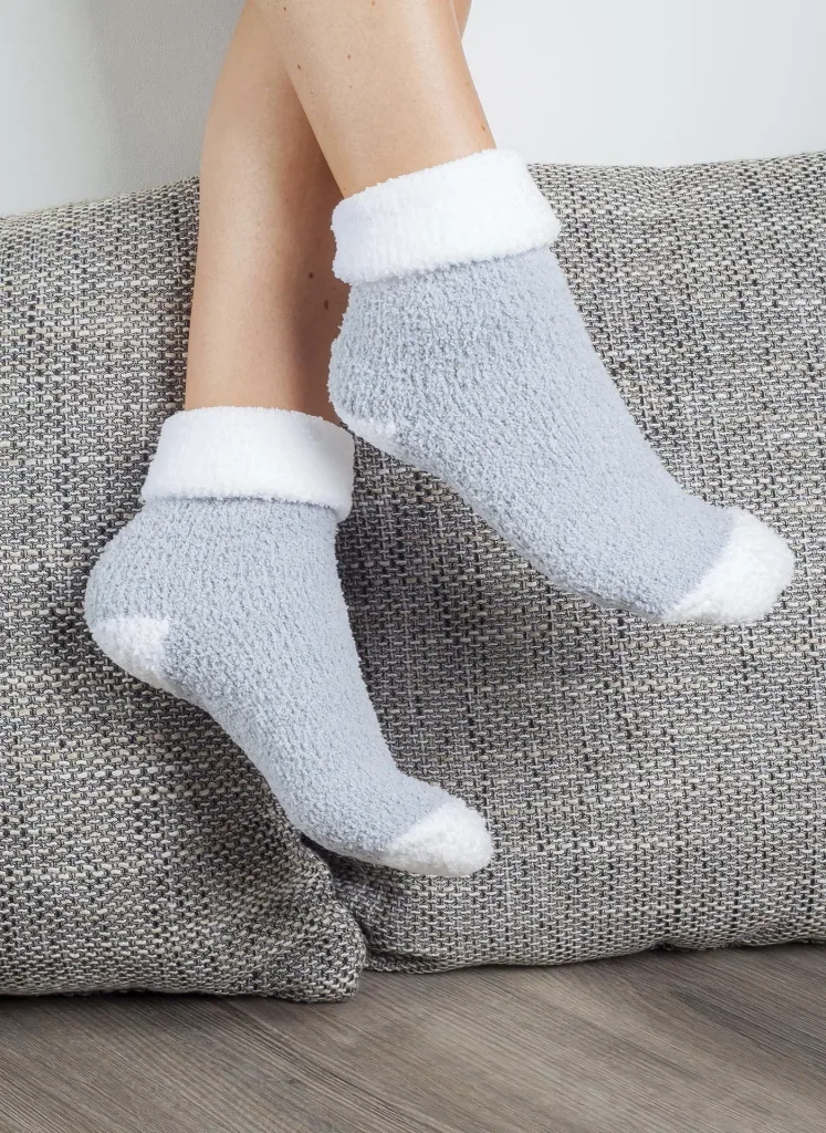 Kuschelsocke für Damen, Farbe grau/wollweiß, Gr.35/38