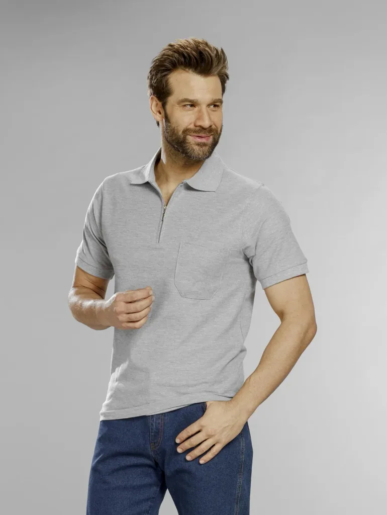 Poloshirt mit Reißverschluss, silber, Gr. XL