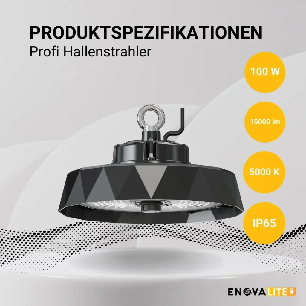 Die LED-HighBay PRO mit Diamant Design bietet 100 W, 15000 lm, 5000 K, IP65 Schutz, Philips Netzteil & Lumileds LED
