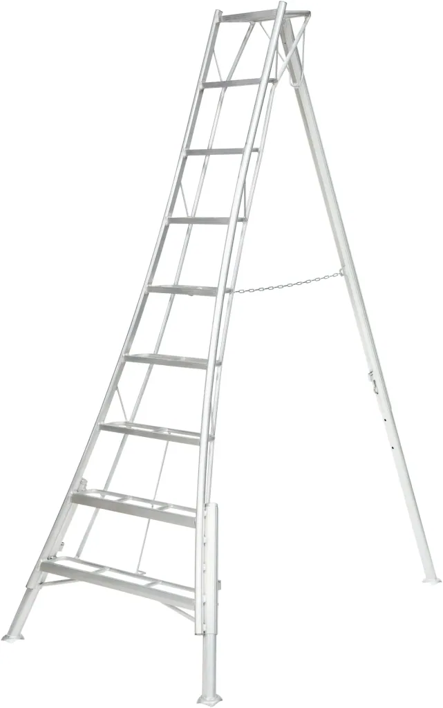 Niwaki Dreibein-Gartenleiter 3-Holm 140×226,5×301 cm Aluminium Silber – höhenverstellbares Standbein