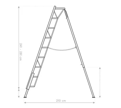 Niwaki Dreibein-Gartenleiter 3-Holm 140×226,5×301 cm Aluminium Silber – höhenverstellbares Standbein