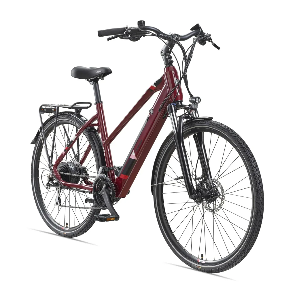 Damen Alu Trekking E-Bike, 28 Zoll, Rahmenhöhe 50 cm, 24-Gang Kettenschaltung, weinrot, XC940 Expedition,