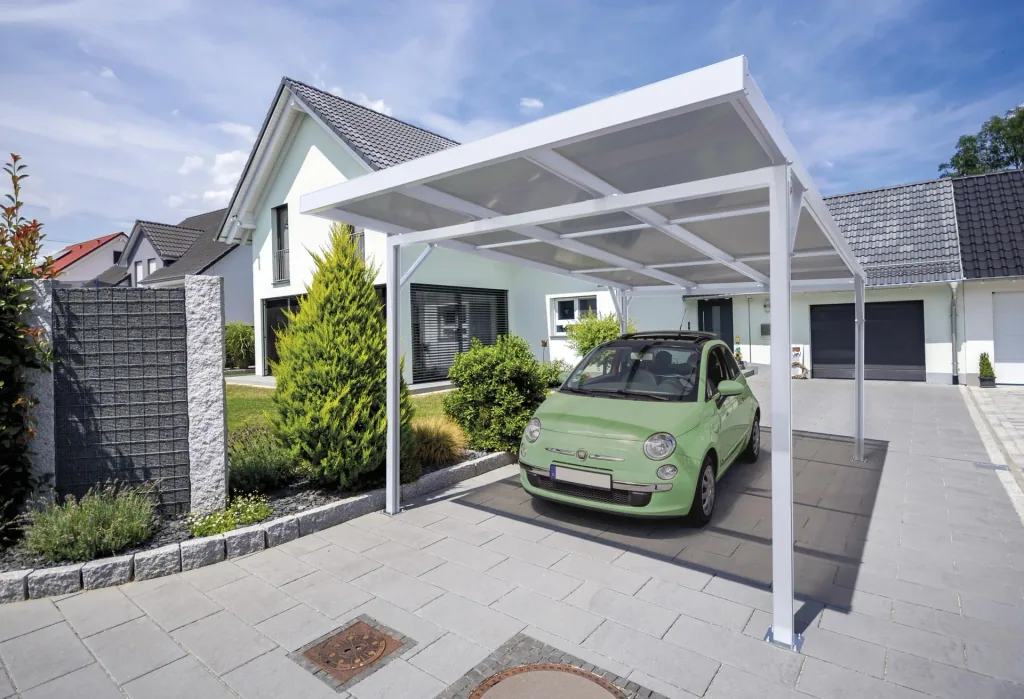 Carport Premium, weiß, 3094 x 5620 mm - Polycarbonat Stegplatten 16 mm, bronze