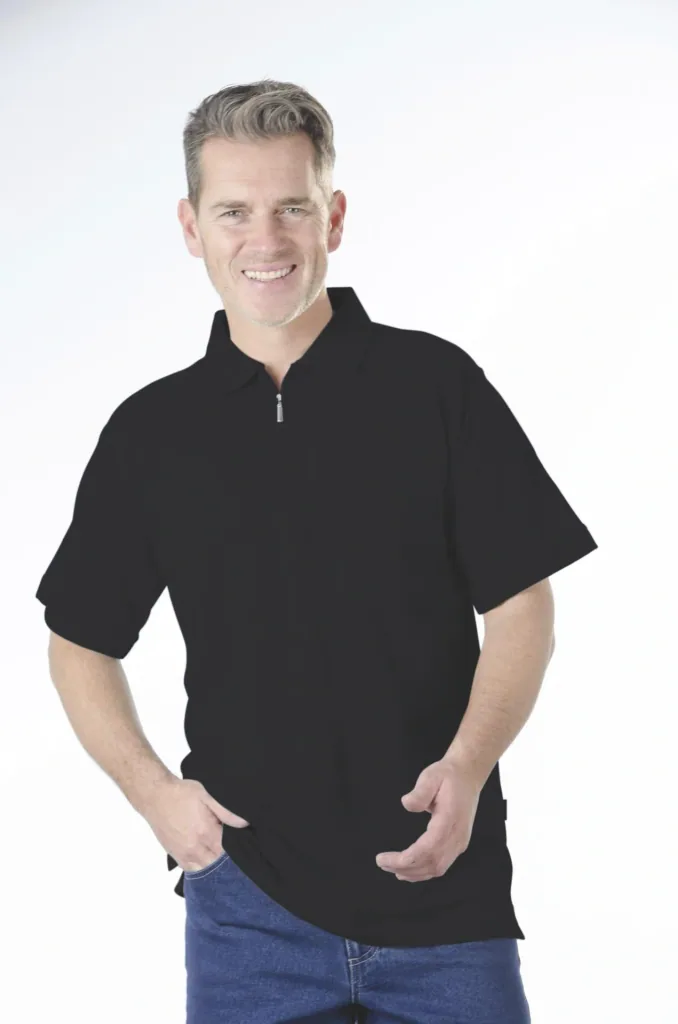 Poloshirt mit Reißverschluss, schwarz, Gr. L