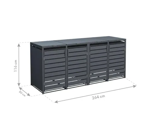 Westmann Mülltonnenbox Kubus für 4x 240 L, 264×80×116 cm, Anthrazit – pulverbeschichteter Stahl