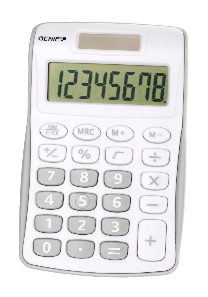 Kompakter Taschenrechner mit 8stelligem Display und Dual-Power, silber