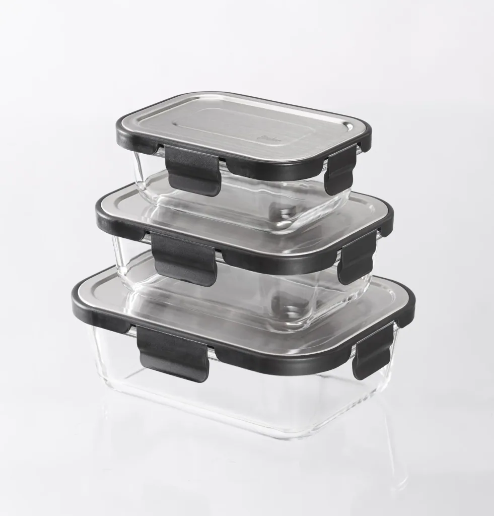 Glas Vorratsdosen Edelstahl-Klick 6-teilig, 370/620/1000 ml - Frischhaltedosen! Glasdosen!