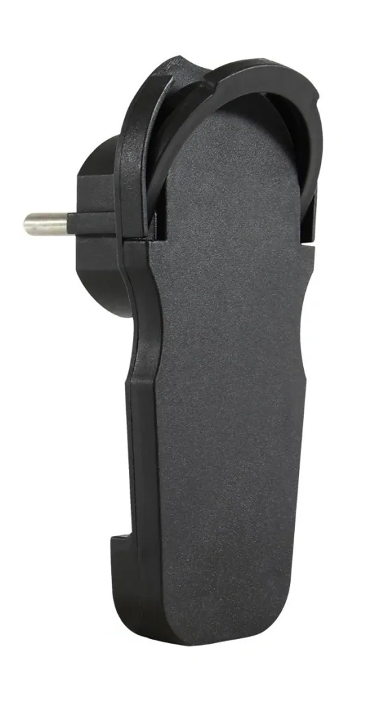 Schutzkontakt-Flachstecker mit Netzanschluss, schwarz
