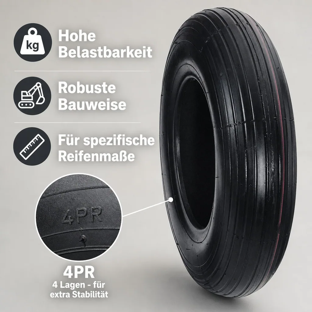 Lufträder-Ersatzdecke 400 x 100 mm (4.80/4.00-8) mit Rillenprofil