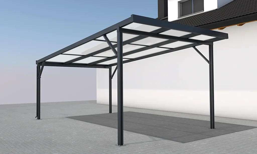Carport Premium, anthrazit, 3094 x 3060 mm - Polycarbonat Stegplatten F340:F35516 mm, klar