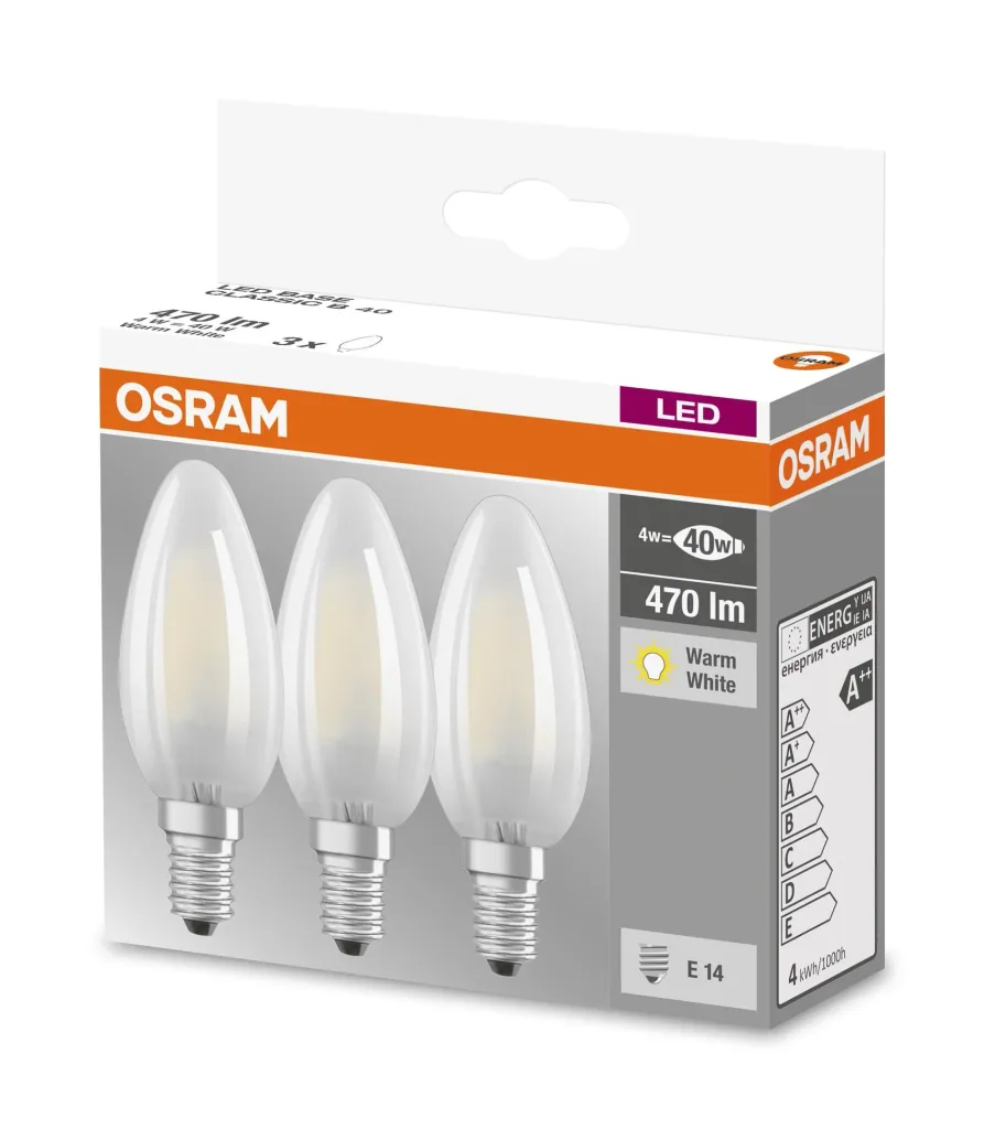 BASE RETRO LED Kerze mit 4 Watt, E14, warmweiß, matt - 3 Stück