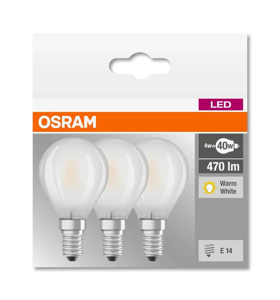 BASE RETRO LED Tropfenlampe mit 4 Watt, E14, warmweiß, matt - 3 Stück