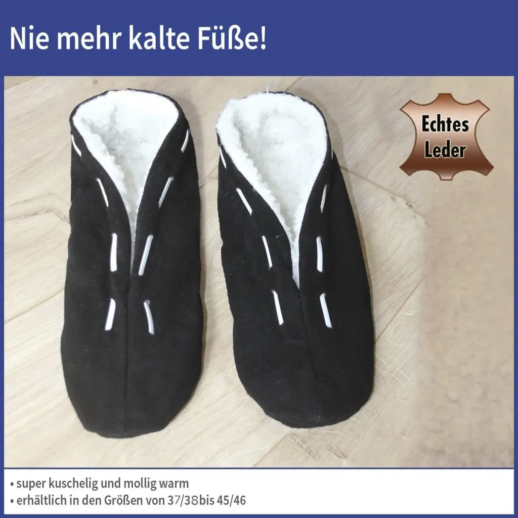 Fellhausschuhe, schwarz, Größe 41/42