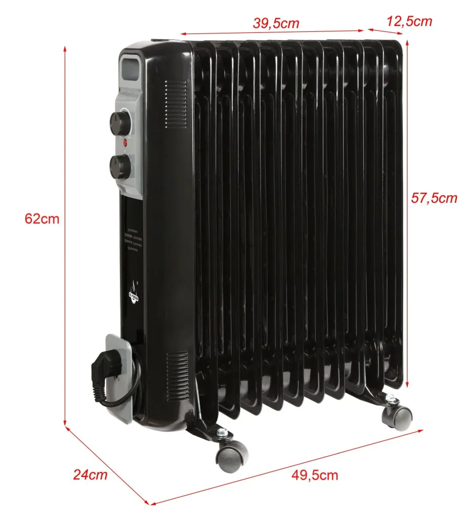 Mobiler Ölradiator, schwarz, 11 Rippen