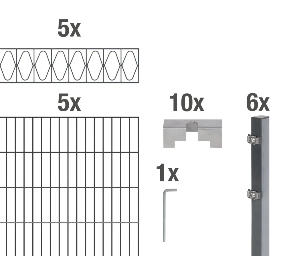 Doppelstabmattenzaun Sets anthrazit mit Dekorelement "Eleganz", Länge: 10 m, Höhe: 100 cm