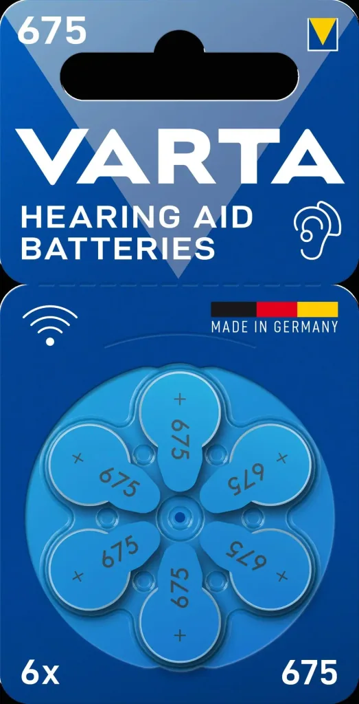 Batterien für Hörgeräte Zink-Luft 675 (PR44), 6er Set - BLAU