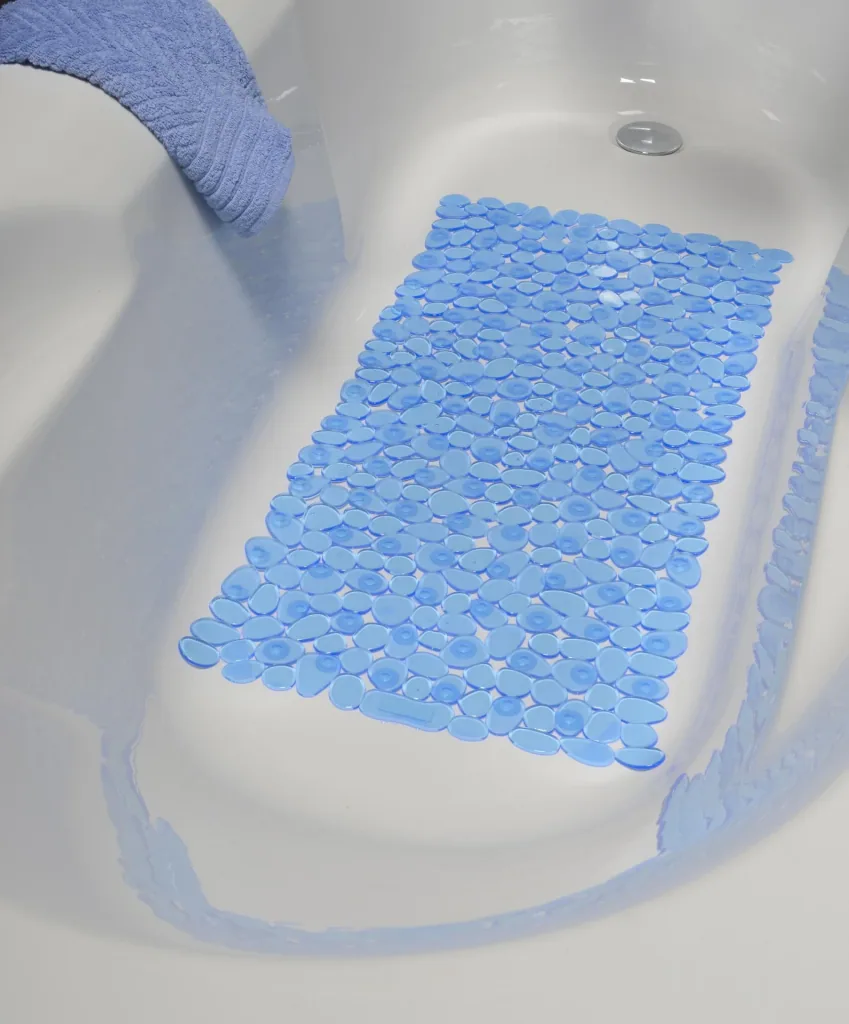 Badewannen-Einlage, Anti-Rutsch-Matte, Stein-Optik, Blau/ Transparent
