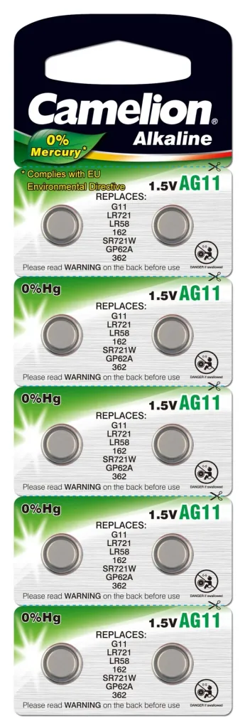 Alkaline Knopfzelle AG11/LR58, 1,5 Volt, 0%HG - 10 Stück