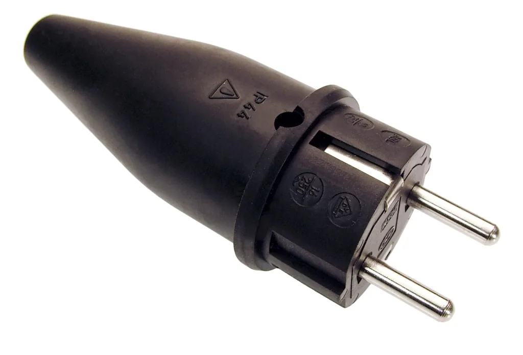 Vollgummi Stecker - 2 Stück mit Schutzkontakt IP44 - schwarz