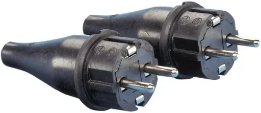 Vollgummi Stecker - 2 Stück mit Schutzkontakt IP44 - schwarz