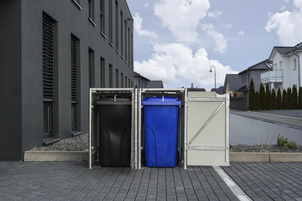Mülltonnenbox 240 Liter, Kunststoff, Schwarz, mit Verbinder, 2er