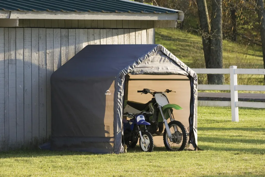 ShelterLogic Foliengerätehaus 3,24 m², grau, 182×182 cm – verstärkte Rückwand, DuPont-Stahlrahmen, wetterfest