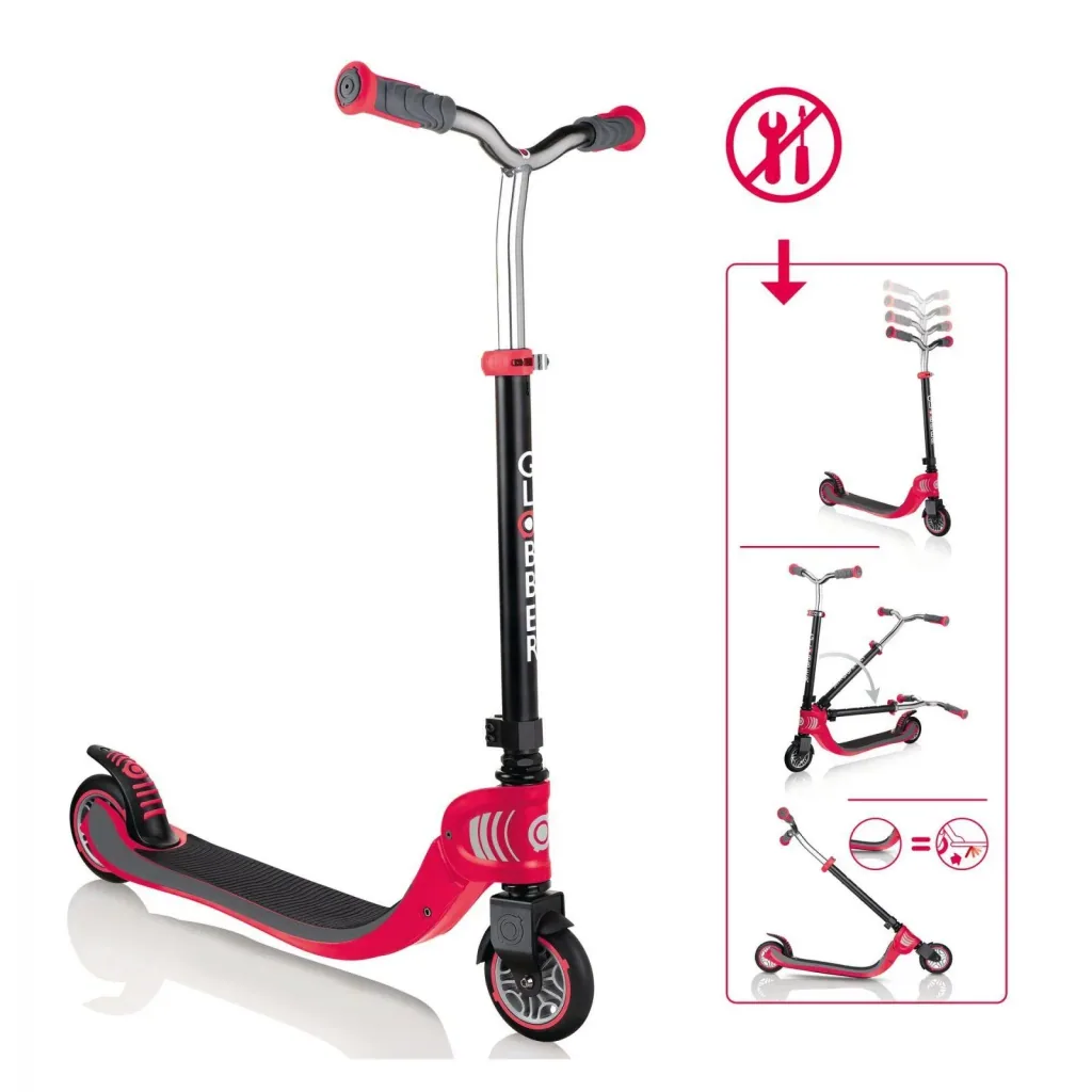 FLOW FOLDABLE 125, Tretroller, 125 mm, ABEC 5, höhenverstellbar, Klappmechanismus, schwarz-rot
