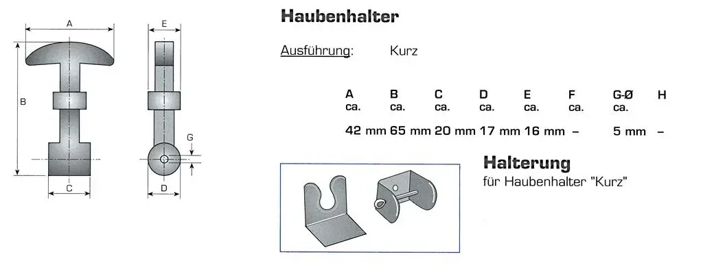 Haubenhalter, 65 mm lang, 2 Stück