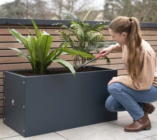 Herstera Garden Pflanzkübel Cube 100×50×50 cm Anthrazit – Stahl-Hochbeet für Garten & Terrasse