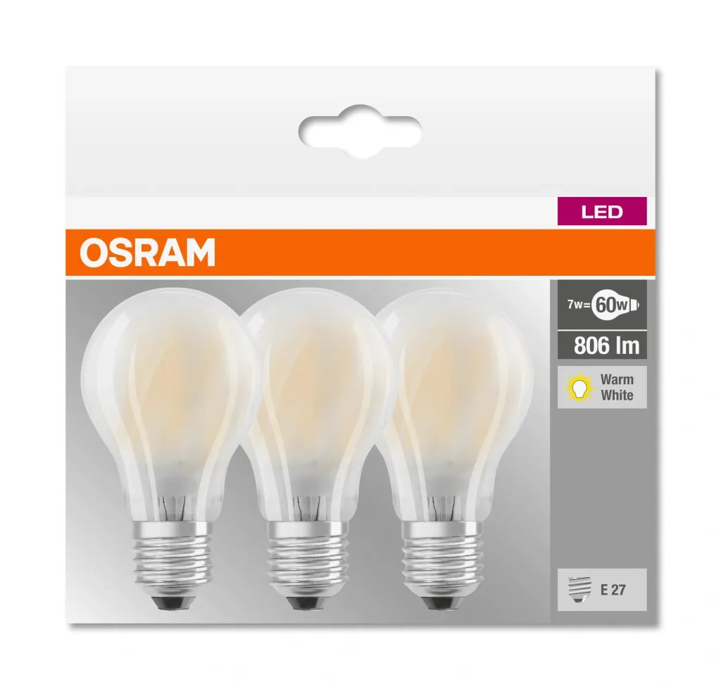 BASE RETRO LED Lampe mit 7 Watt, E27, warmweiß, matt - 3 Stück