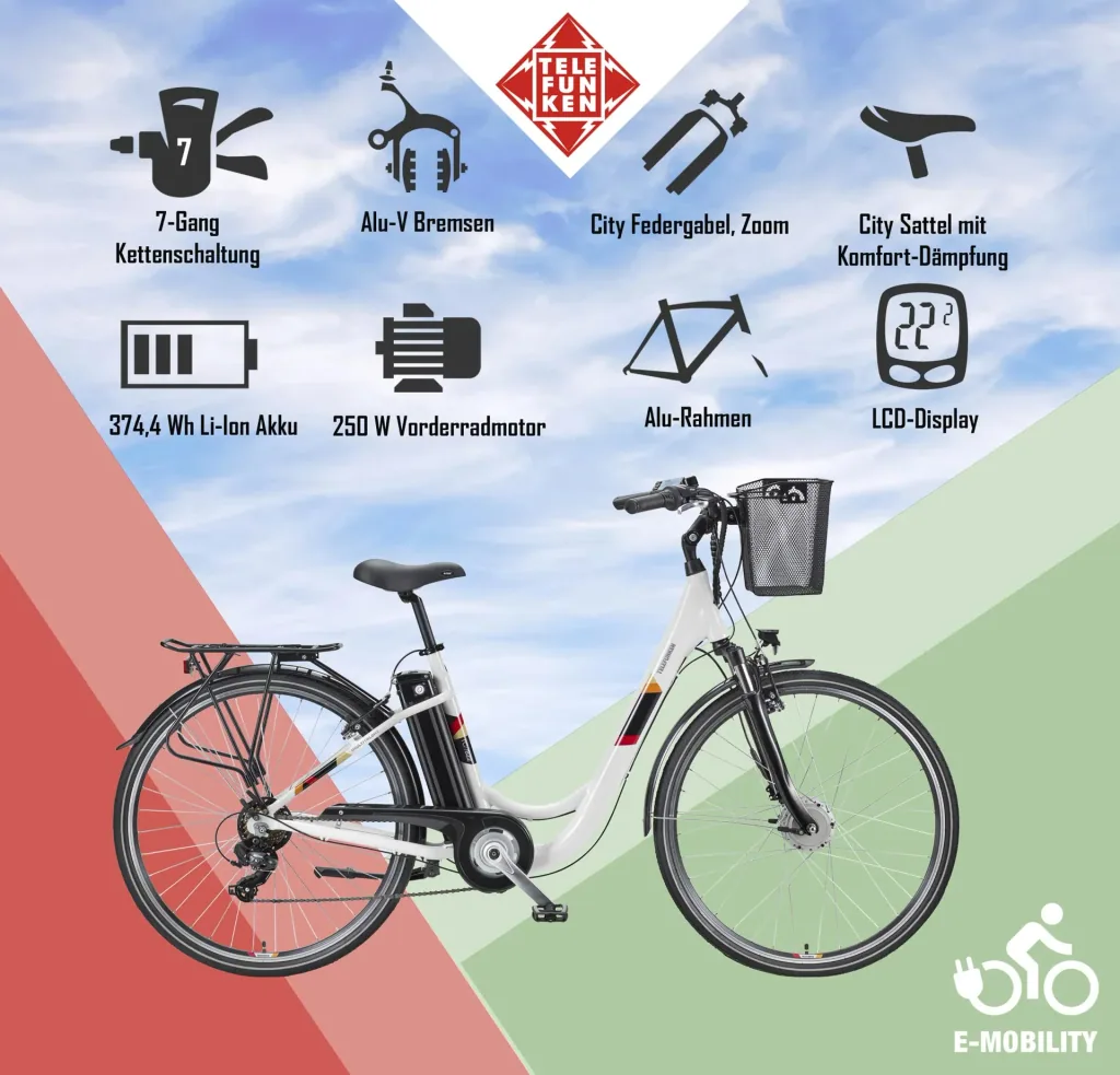 Unisex Alu-City E-Bike, 28 Zoll, 7-Gang Kettenschaltung, weiß, Multitalent RC822