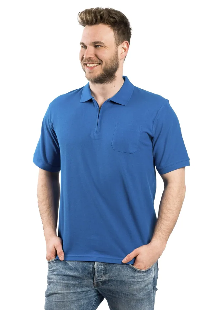 Poloshirt mit Reißverschluss, azur blau, Gr. M
