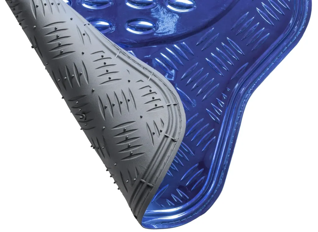 Auto Gummimatten Metallic Riffelblech look blau maxi - 4 teilig, 2 Vordermatten 68,5 x 44,5 cm, 2 Rückmatten 40 x 44,5