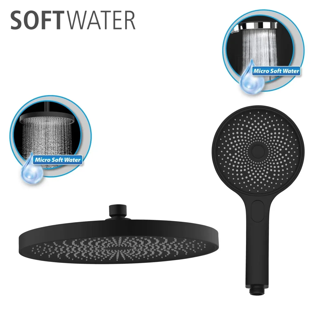 Duschsystem Softwater Schwarz - einfacher Anschluss an bestehende Armatur oder Wandanschlussbogen