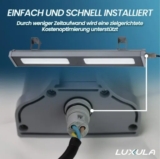 LED-HighBay in linearer Form bietet 100 W, 12400 lm, 5000 K (neutralweiß) und IP65 Schutz
