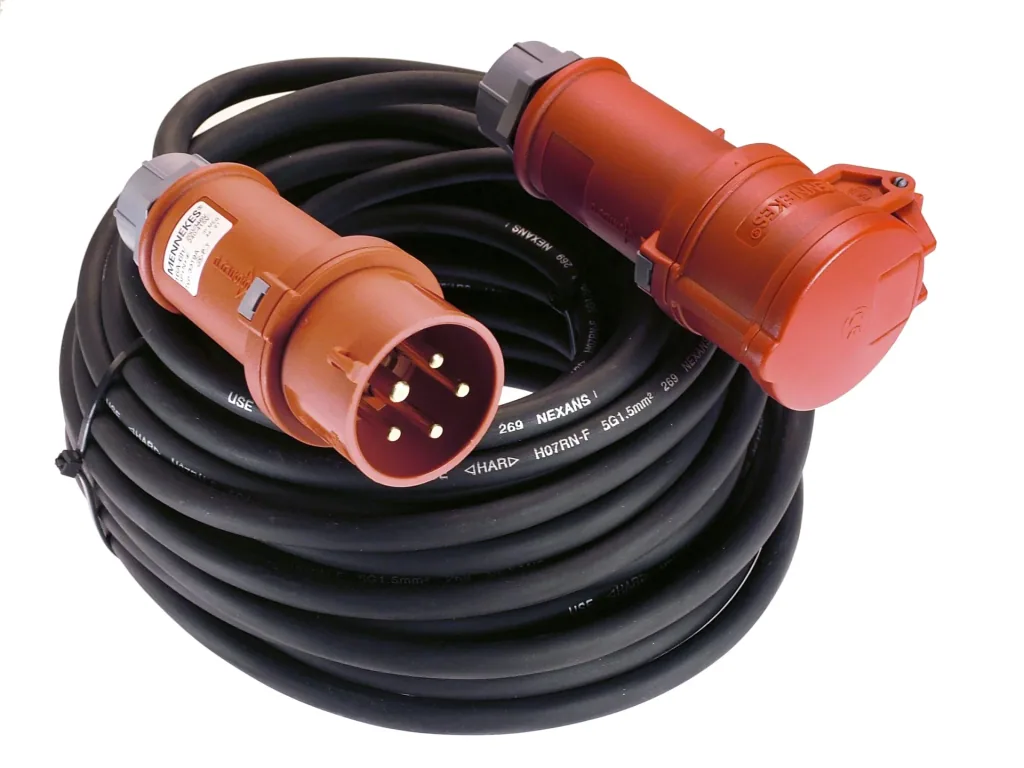 CEE Verlängerungskabel 10 m, schwere Gummileitung H07RN-/ 5G1,5 mm²