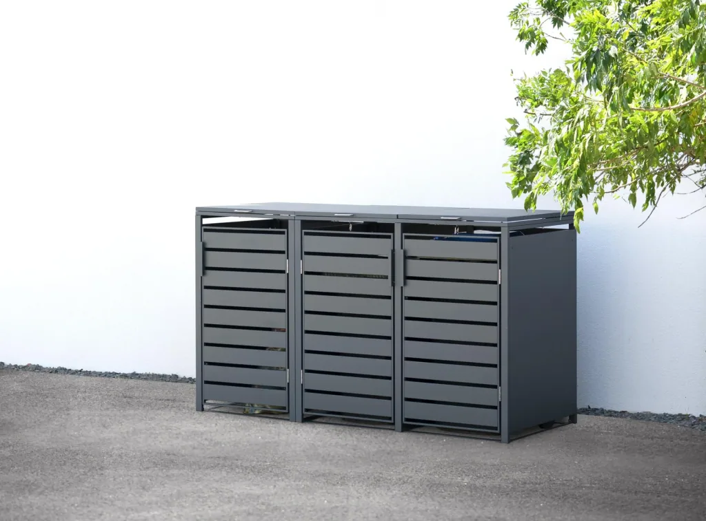Westmann Mülltonnenbox Kubus für 3x 240 L, 200×80×116 cm, Anthrazit – pulverbeschichteter Stahl