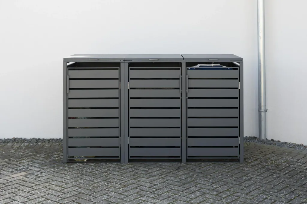 Westmann Mülltonnenbox Kubus für 3x 240 L, 200×80×116 cm, Anthrazit – pulverbeschichteter Stahl