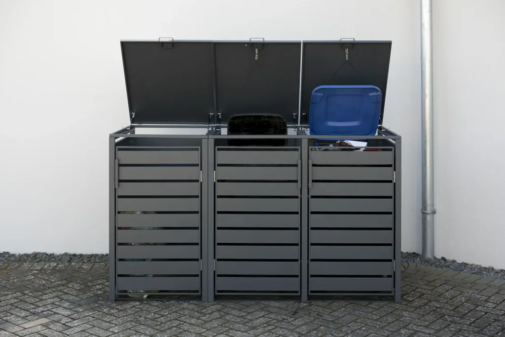 Westmann Mülltonnenbox Kubus für 3x 240 L, 200×80×116 cm, Anthrazit – pulverbeschichteter Stahl