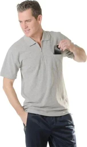 Herren Poloshirt mit Reißverschluss, Farbe silber, Gr. M