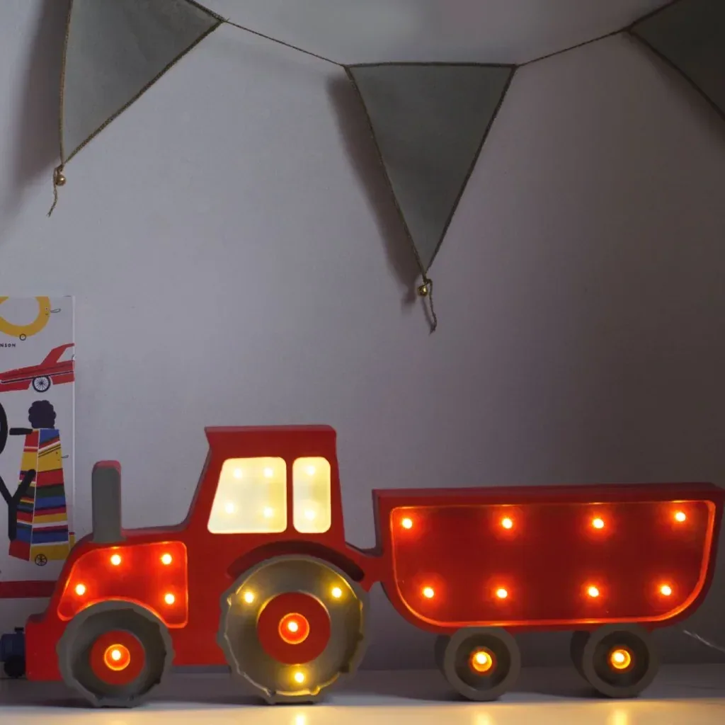 Little Lights Nachtlicht Kinder, Nachtlampe Traktor - 100% Kiefernholz natur, Farbe: rot