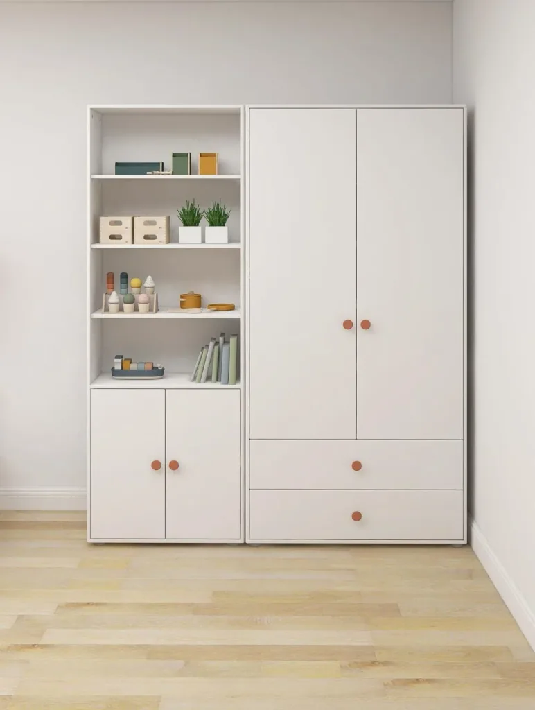 Flexa Bücherregal - Roomie, mit 2 Türen, 72x202,5 cm, Farbe: Weiß/Rouge