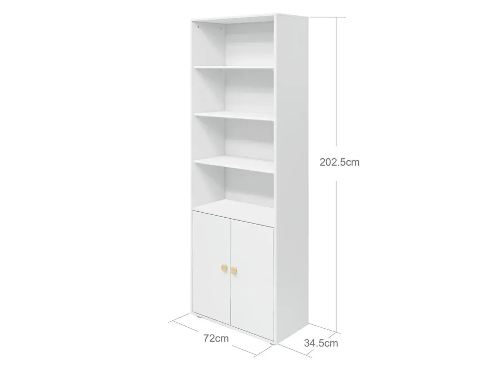 Flexa Bücherregal - Roomie, mit 2 Türen, 72x202,5 cm, Farbe: Weiß/Eiche