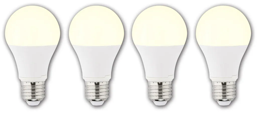 LED Lampe in Glühlampenform, 9 Watt, E27, warmweiß, 3 Stück + 1 Stück GRATIS dazu