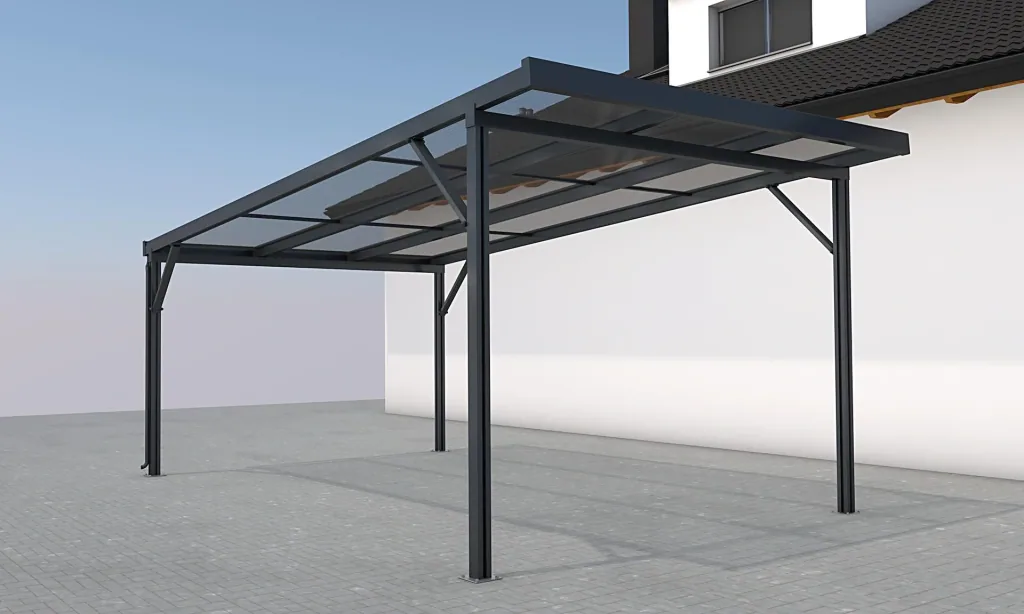 Carport Premium, anthrazit, 3094 x 5620 mm - Acryl Stegplatten 16mm, klar